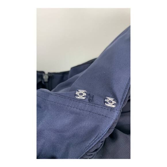 Andrew Adela Formal Evening Dress Womens Size 12/14 Chiffon Rosette Navy Blue - Picture 13 of 14